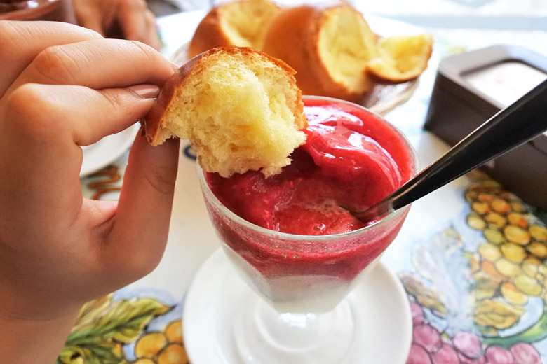 Indulge in a tasty granita con brioche