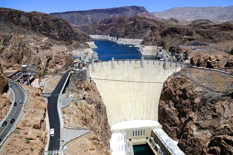 View of Hoover Dam from the new bridge across the canyon