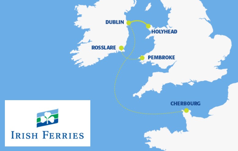 Irish Ferries route map between UK, Ireland & France Irish Ferries route map between UK, Ireland & France