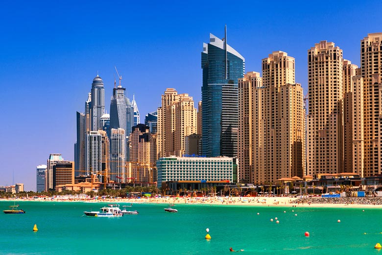 JBR Beach, Dubai, on a clear day in winter