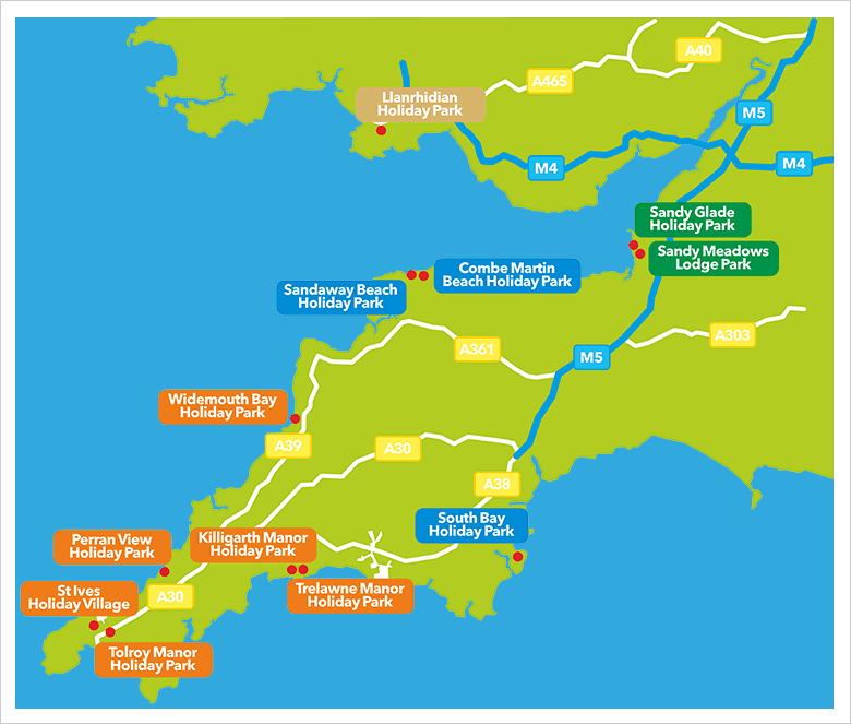 Holiday parks location map © John Fowler Holidays