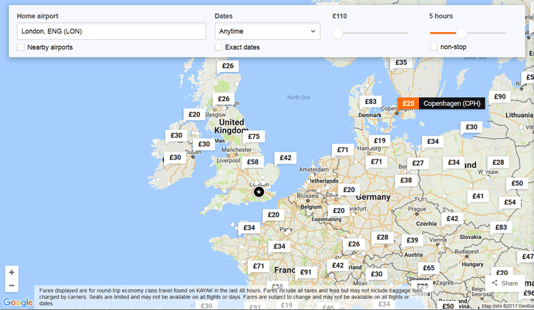 KAYAK Explore map: Flights by Budget © KAYAK KAYAK Explore map: Flights by Budget © KAYAK