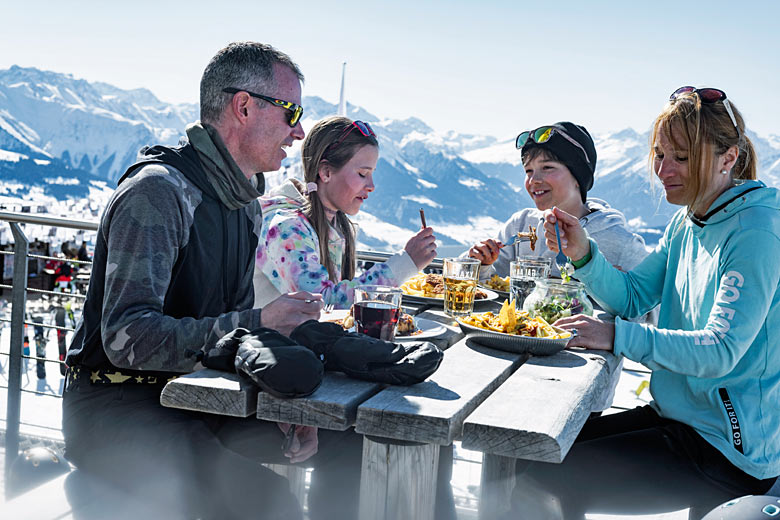 Enjoy the view from the top via Laax's energy-efficient gondolas Enjoy the view from the top via Laax's energy-efficient gondolas