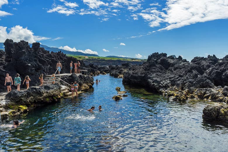 Lava rock pool on the coast of Terceira Island, Azores