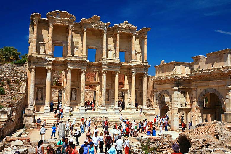 On the steps of the famous Library at Ephesus, Turkey On the steps of the famous Library at Ephesus, Turkey