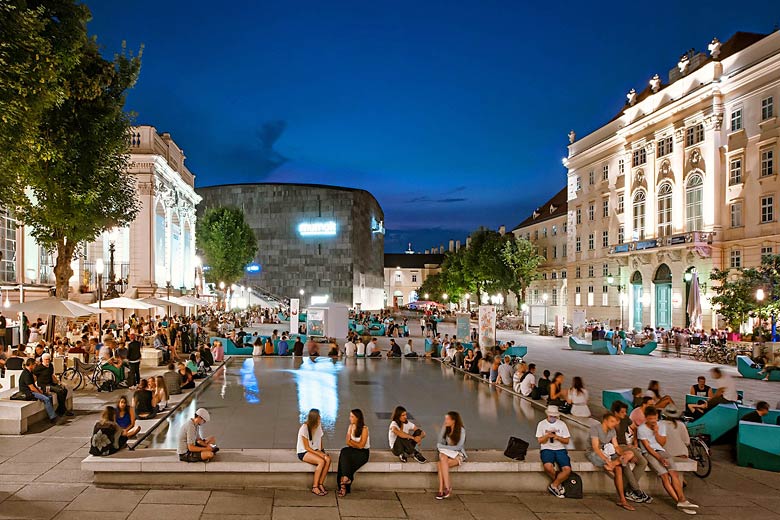 Summer evening in the MuseumsQuartier, Vienna © Hertha Hurnaus - courtesy of Austrian National Tourist Office