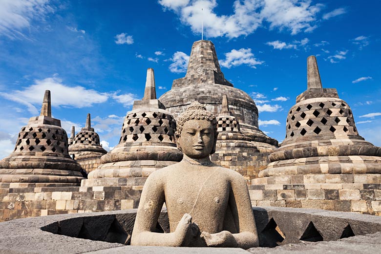 The famed stupas of ancient Borobudur temple The famed stupas of ancient Borobudur temple