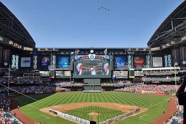 Opening day of the season at Chase Field, Phoenix, Arizona © MSgt. Raheem Moore - Wikimedia Commons