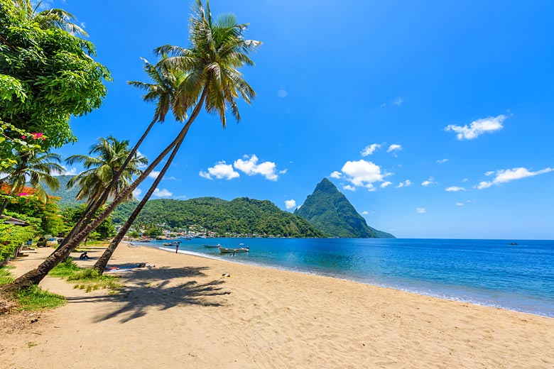Paradise Beach, St Lucia looking towards the Pitons