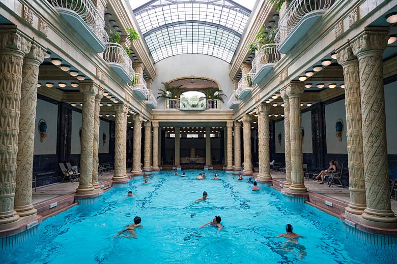 The ornate pillars around Gellert's indoor swimming pool
