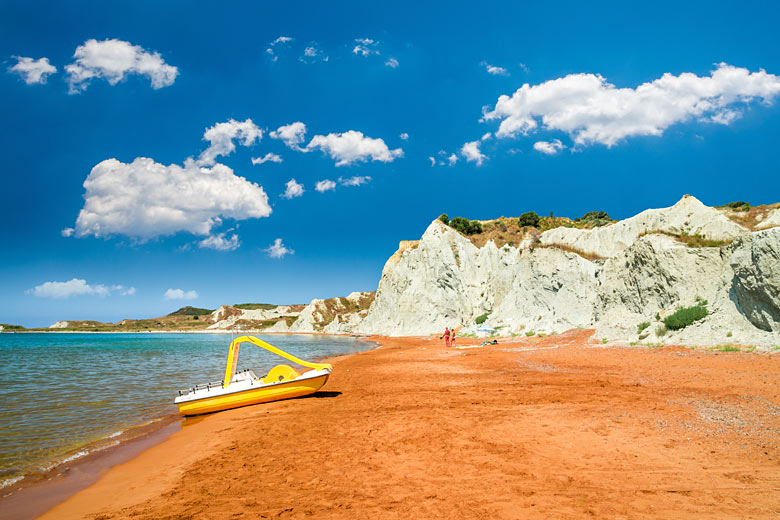 The reddish sand of Xi Beach, Kefalonia