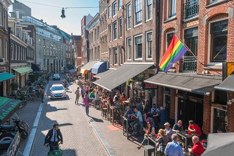 Reguliersdwarsstraat is the heart of the gay LGBT community in Amsterdam Reguliersdwarsstraat is the heart of the gay LGBT community in Amsterdam