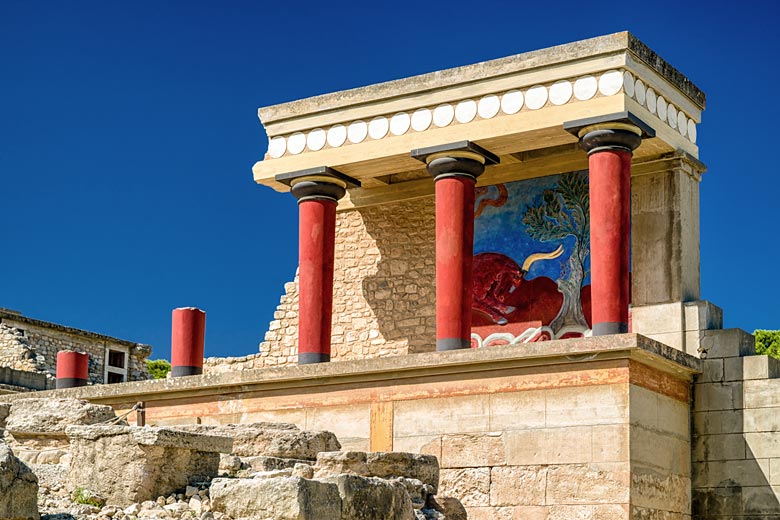 A restored section of the Palace of Knossos A restored section of the Palace of Knossos