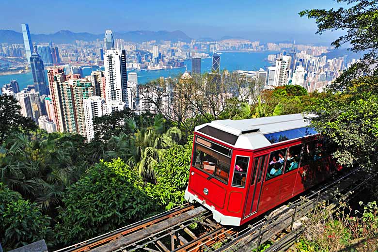 Riding the Peak Tram to the top of the Peak Riding the Peak Tram to the top of the Peak