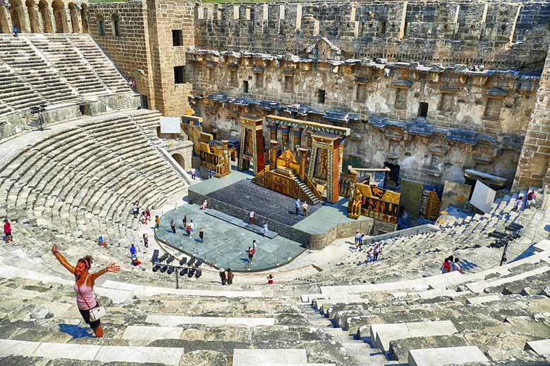 Inside the Roman amphitheatre at Aspendos