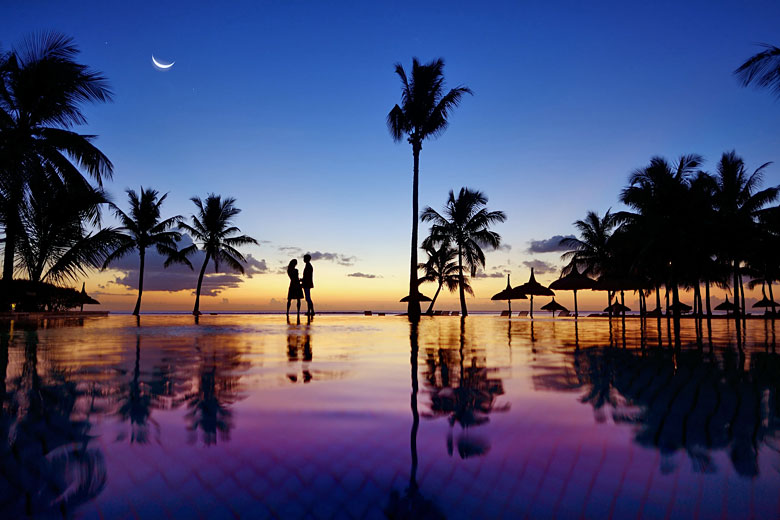 Romantic honeymoon sunset in Mauritius