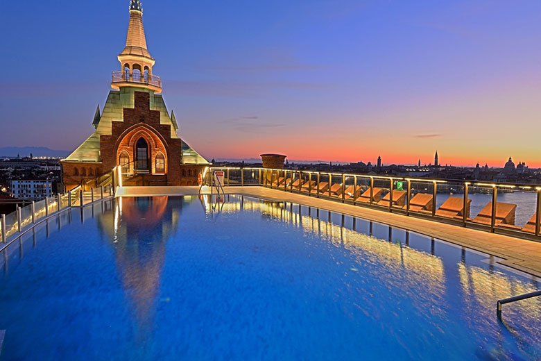 Rooftop pool at the Hilton Molino Stucky, Venice