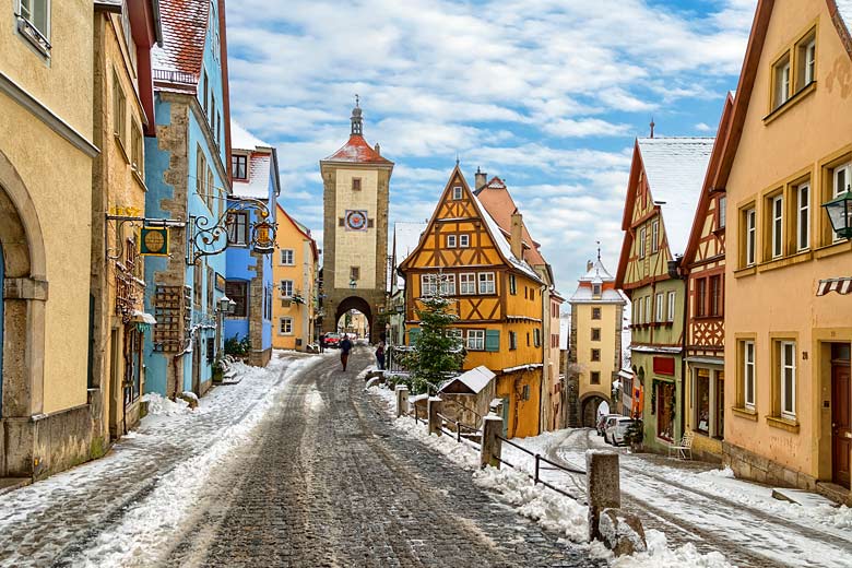 Snow-dusted Rothenburg ob der Tauber, Germany