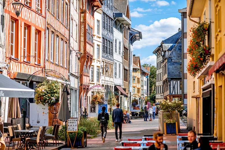 Medieval street in old Rouen, capital of Normandy