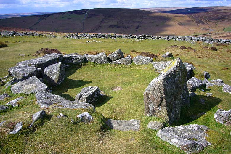 Foundations of one of the roundhouses at Grimspound Foundations of one of the roundhouses at Grimspound