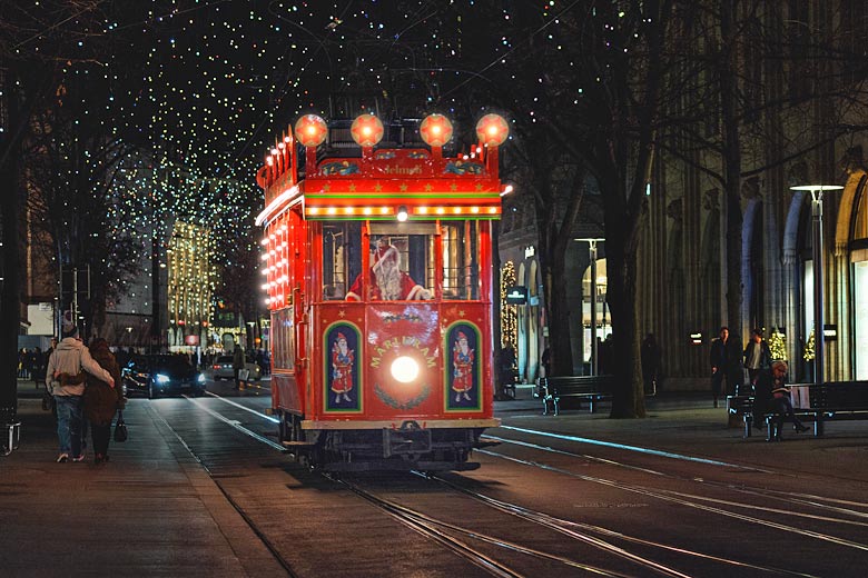 Eye open for the magical Santa Tram, Zurich Eye open for the magical Santa Tram, Zurich