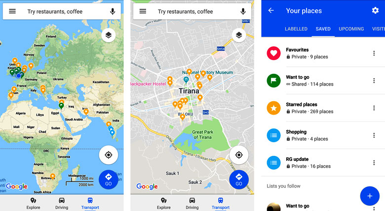 Collate your favourite spots with Google's 'saved places' function