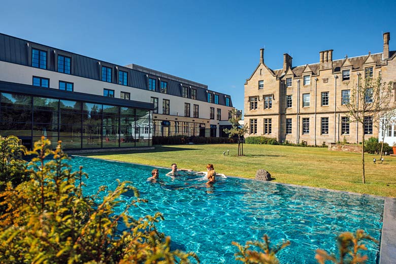 Relaxing in the heated outdoor pool