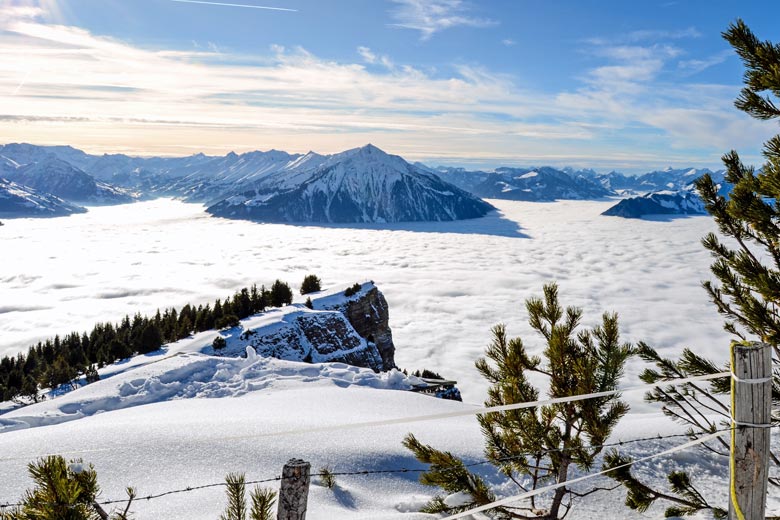 Cloud trapped in an alpine valley near Interlaken, Switzerland