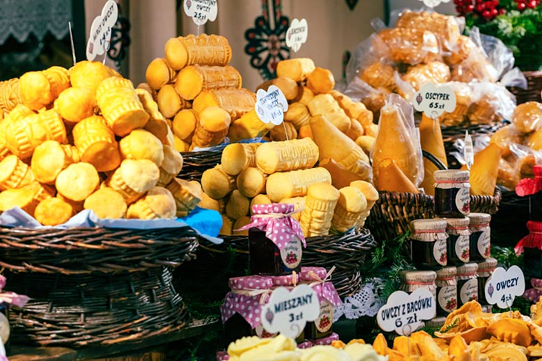 Traditional smoked cheese 'oscypek' at Krakow Christmas market