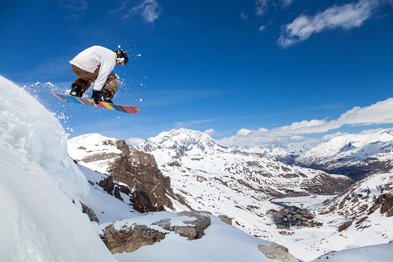 Snowboarding on the Grande Motte above Tignes Snowboarding on the Grande Motte above Tignes