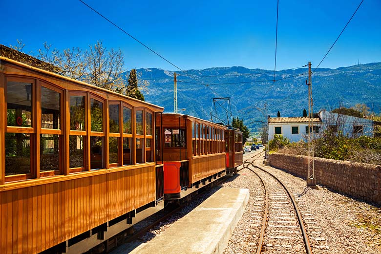 Heading for the Tramuntana Mountains on the Soller Railway, Majorca Heading for the Tramuntana Mountains on the Soller Railway, Majorca