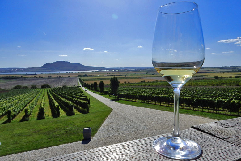 Enjoy a cool white wine at Sonberk while looking across to the Palavá Hills Enjoy a cool white wine at Sonberk while looking across to the Palavá Hills