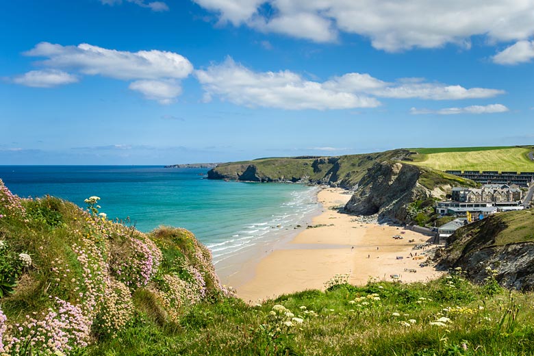 Summer skies over beach in Cornwall, UK