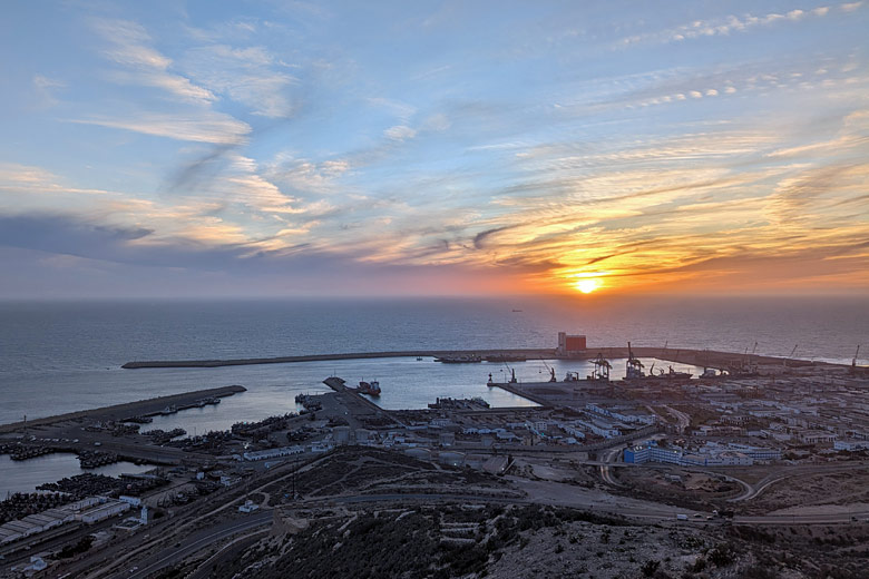 Sunset beyond Agadir's busy port Sunset beyond Agadir's busy port