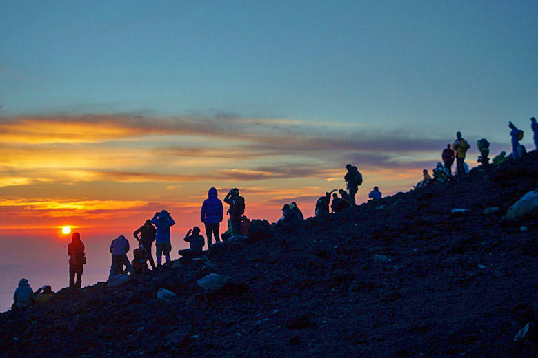 Sunrise on the summit of Mount Fuji, Japan