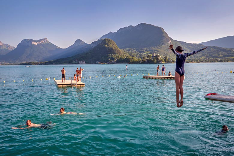 Jumping in at Talloires Beach