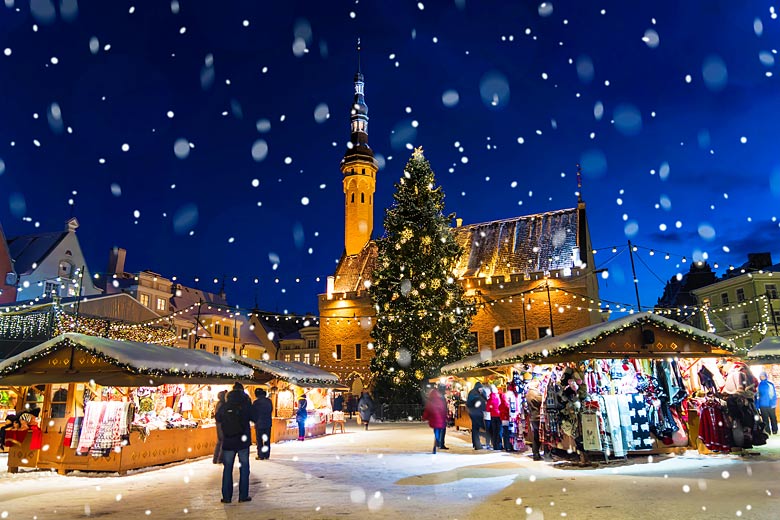 The Christmas market in Tallinn's ancient Town Hall Square The Christmas market in Tallinn's ancient Town Hall Square