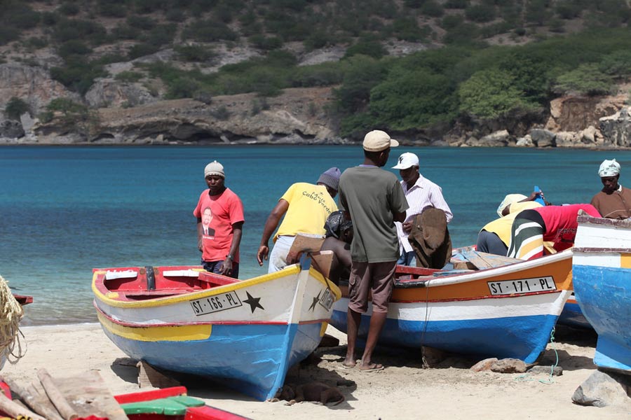 Fishermen on Tarrafal Beach Fishermen on Tarrafal Beach