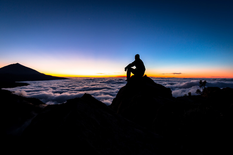 Fine weather November sunset from above the clouds in Tenerife