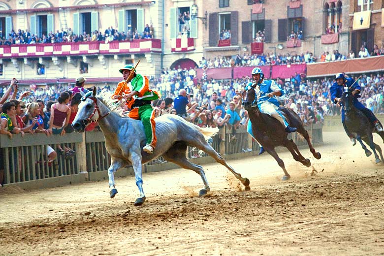 The Palio is run around the main square of Siena The Palio is run around the main square of Siena