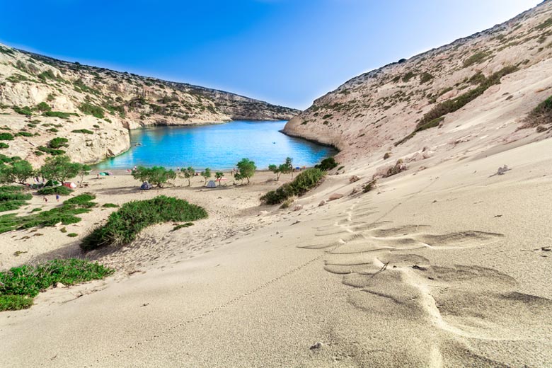 The sheltered cove and beach of Vathi, Crete The sheltered cove and beach of Vathi, Crete