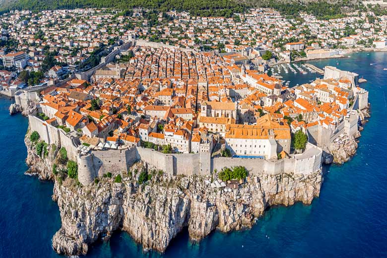 Aerial view of the walled city of Dubrovnik, Croatia Aerial view of the walled city of Dubrovnik, Croatia