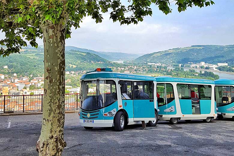 Vienne's dinky tourist tram and the view from Mount Pipet