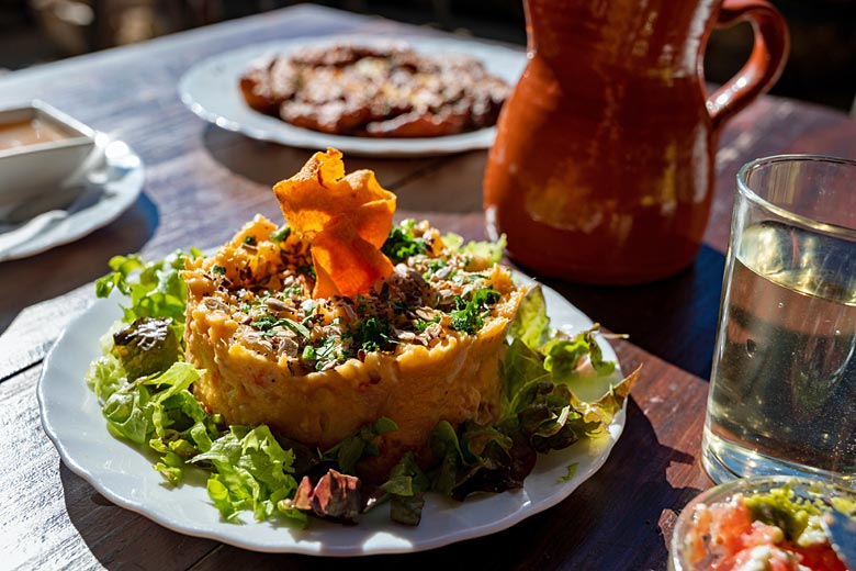 Traditional Canarian fare at a local Guachinche restaurant Traditional Canarian fare at a local Guachinche restaurant