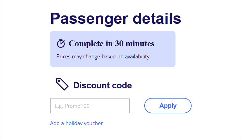 Enter the TUI discount code on the Passenger details page