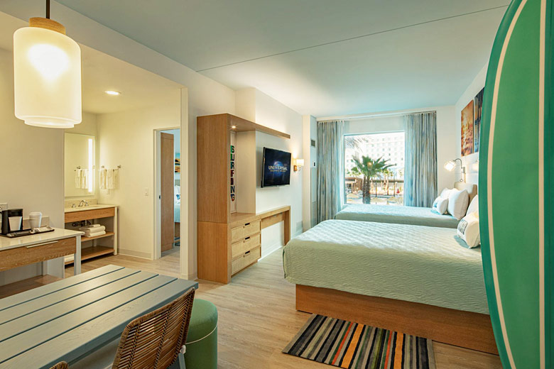 Inside the two-bedroom suite at Universal's Endless Summer Resort Inside the two-bedroom suite at Universal's Endless Summer Resort