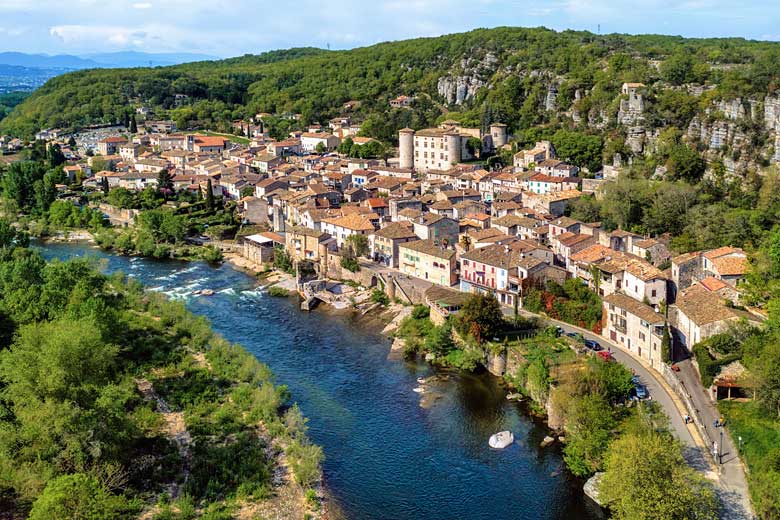 The pretty village of Vogue on the Ardèche River The pretty village of Vogue on the Ardèche River