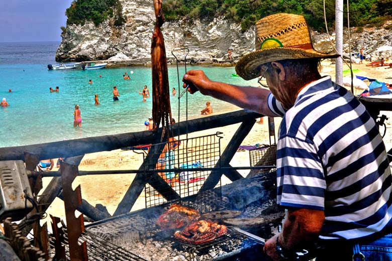 Beachfront taverna, Vrika Beach, Antipaxos Beachfront taverna, Vrika Beach, Antipaxos