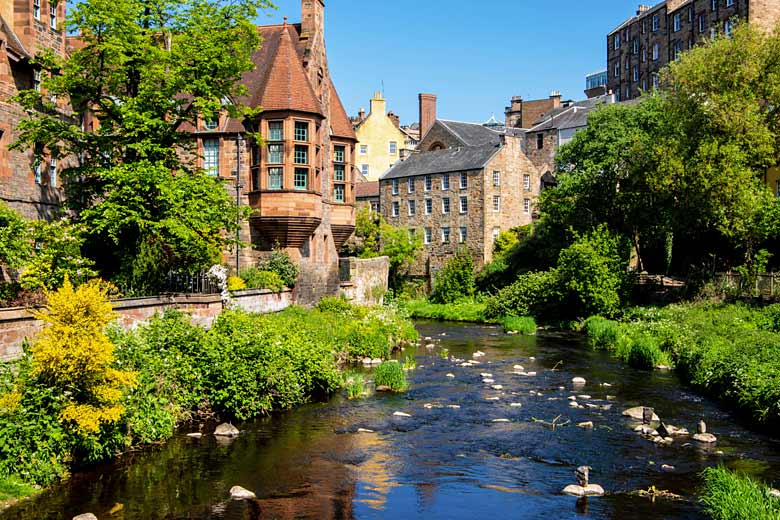 The Water of Leith Walkway passing through desirable Dean Village The Water of Leith Walkway passing through desirable Dean Village
