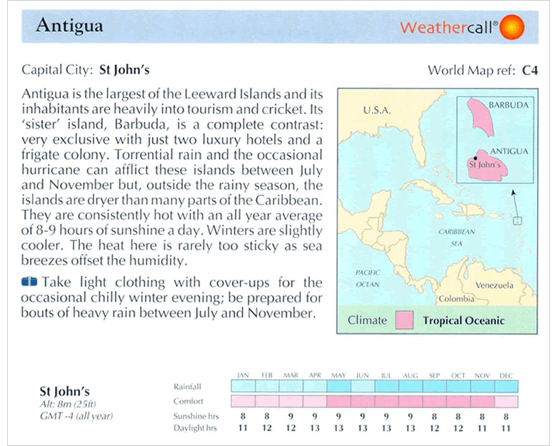 Example page of 'Weather to Travel' book - Antigua Example page of 'Weather to Travel' book - Antigua